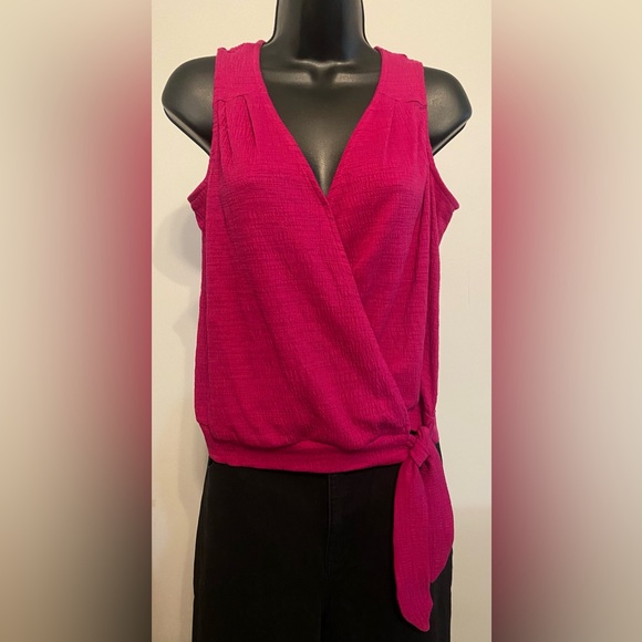 Universal Thread Sleeveless Surplice Wrap Top. Color: Pink (fuchsia tone) - Picture 2 of 9